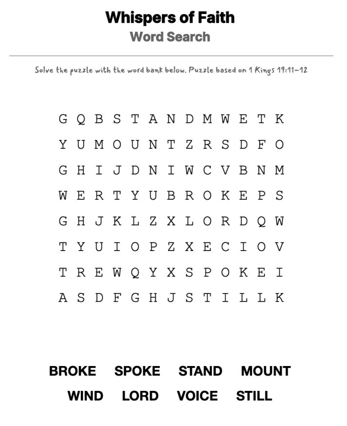 The Gentle Whisper word-search